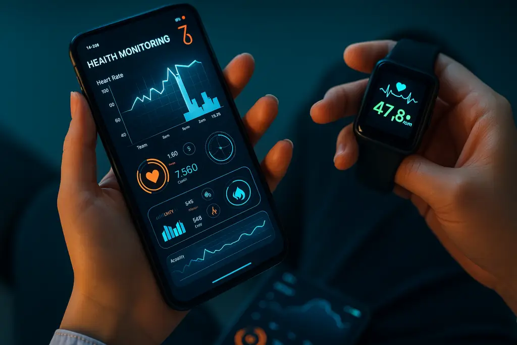 man holding phone and smart watch