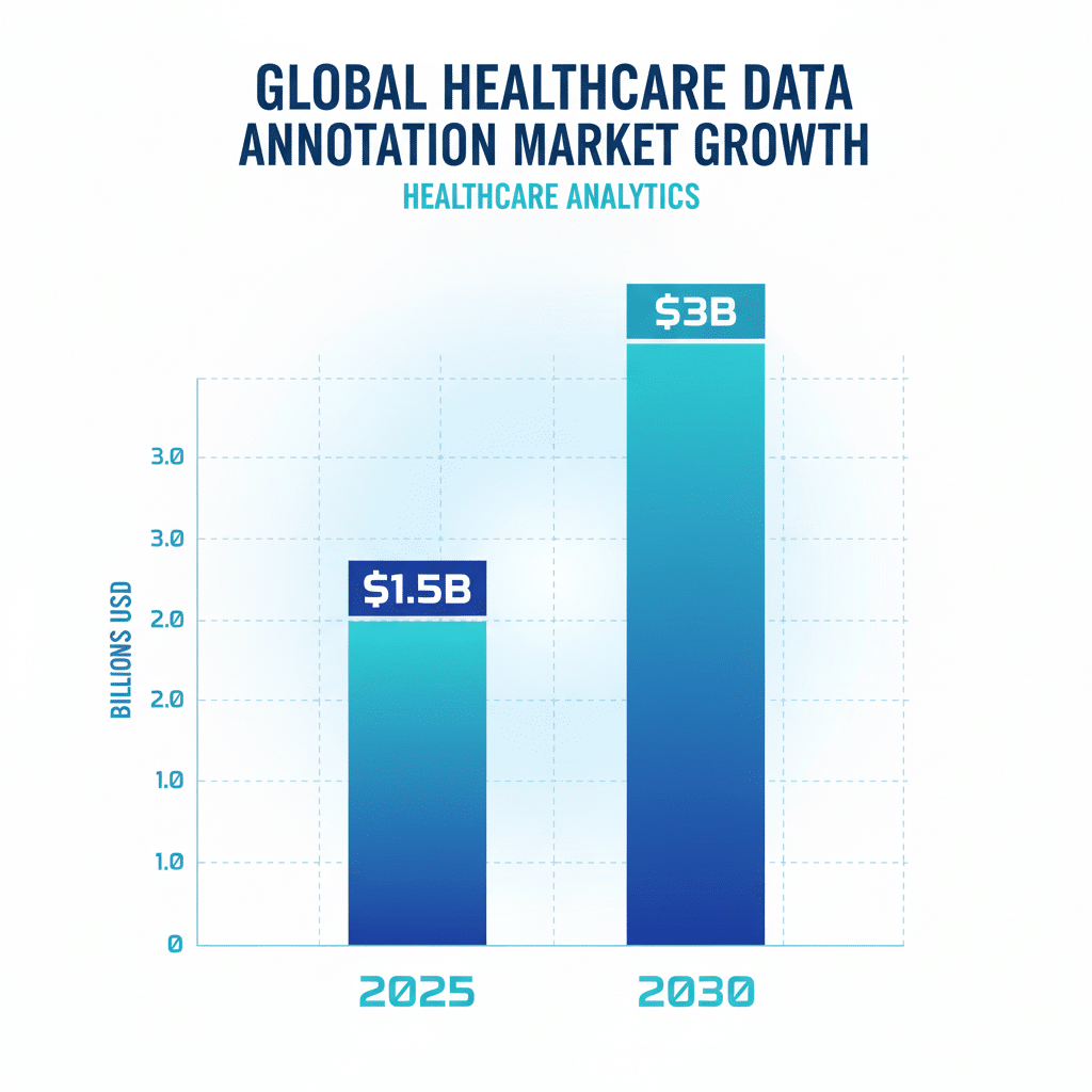 Bar chart showing healthcare data annotation market growth 2025 to 2030
